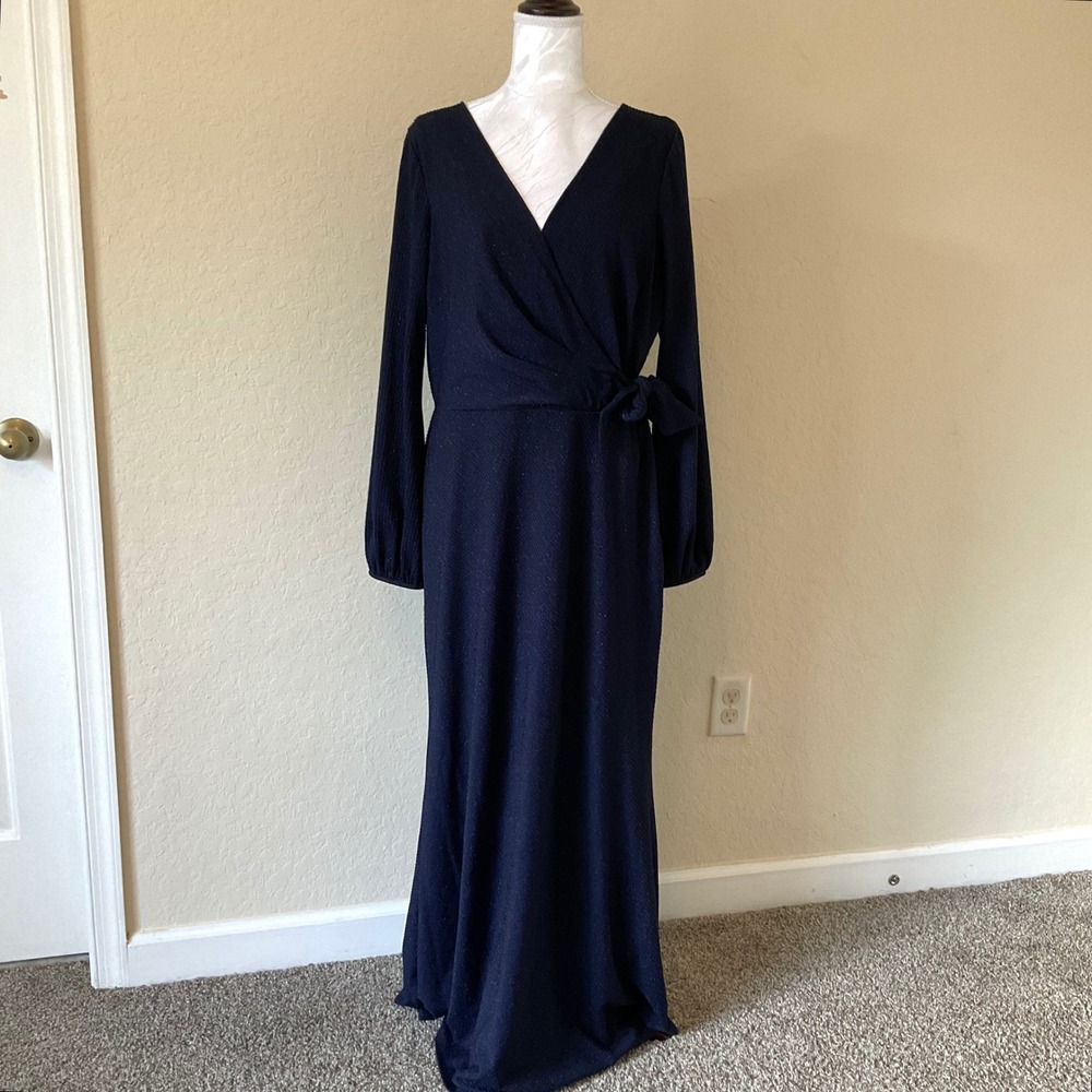 Lauren Ralph Lauren Navy Wrap Gown 14 Formal Maxi Evening Surplice Elegant